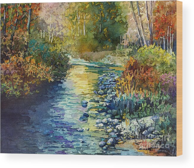 Creek Wood Print featuring the painting Creekside Tranquility by Hailey E Herrera