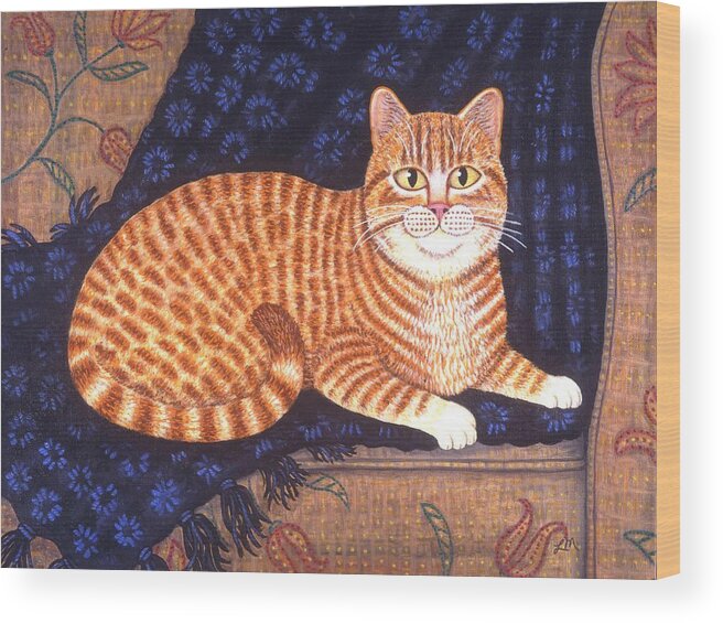 Cat Wood Print featuring the painting Curry the Cat by Linda Mears