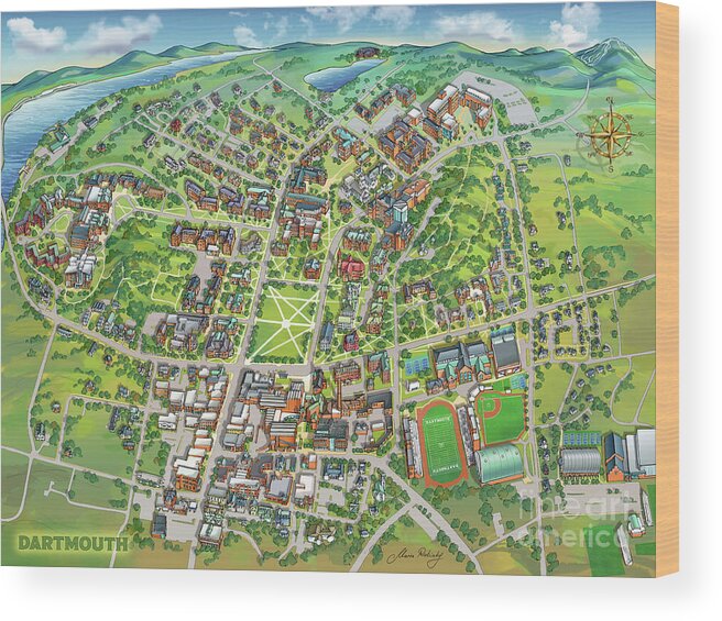 Dartmouth College Wood Print featuring the digital art Dartmouth College Campus Map by Maria Rabinky