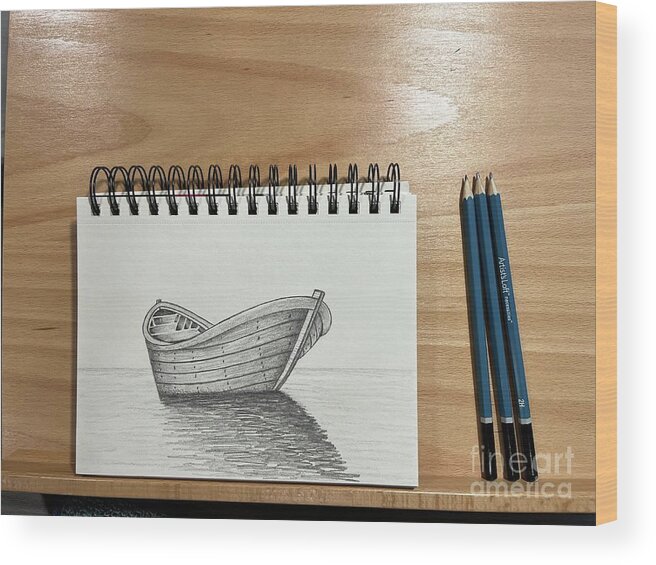 Wood Print featuring the drawing Day 130 Boat Sketch by Donna Mibus