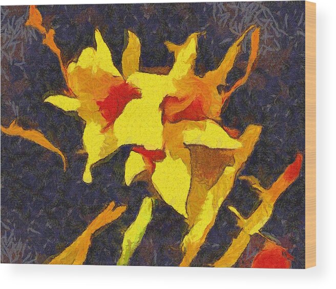 Lily Wood Print featuring the mixed media Daylilies at Night by Christopher Reed