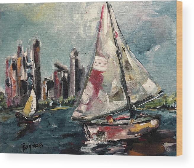 Sailboats Wood Print featuring the painting Daytime Sailing Chicago by Roxy Rich
