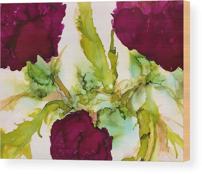 Abstract Peonies Wood Print featuring the painting Deep Red Peonies in Abstract by Rachelle Stracke