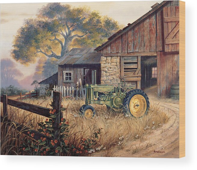 Michael Humphries Wood Print featuring the painting Deere Country by Michael Humphries