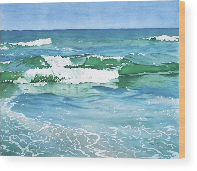 Waves Wood Print featuring the painting Double Wave by Christopher Reid