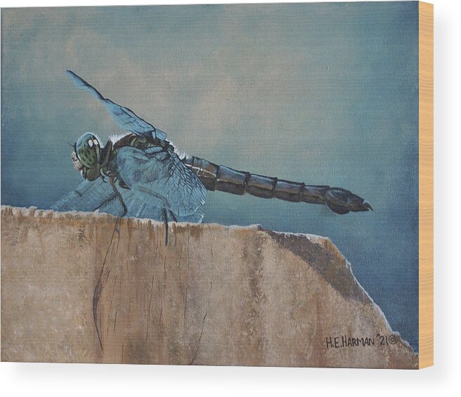 Dragonfly Wood Print featuring the painting Dragonfly by Heather E Harman