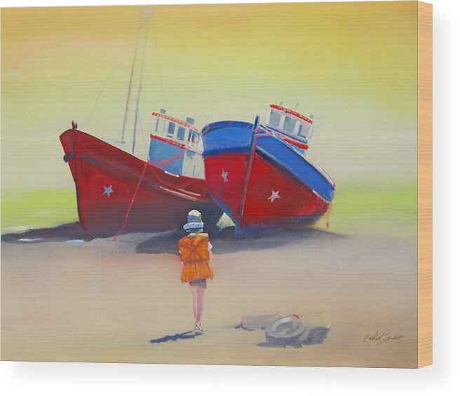 Surreal Wood Print featuring the painting Dream Boats by Charles Stuart