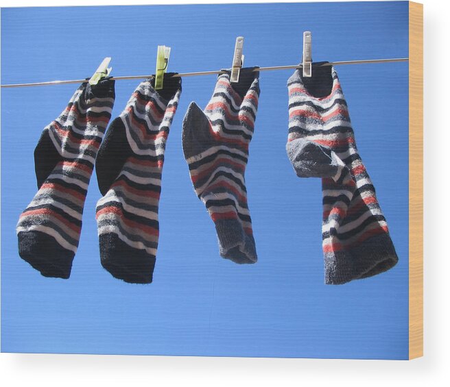 In A Row Wood Print featuring the photograph Drying Socks by Stwief