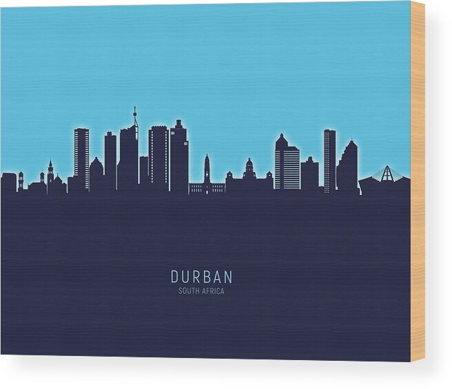 Durban Wood Print featuring the digital art Durban South Africa Skyline #82 by Michael Tompsett
