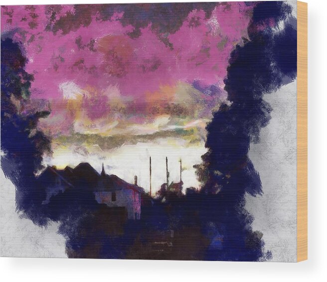 Sunset Wood Print featuring the mixed media Sunset Down the Block by Christopher Reed