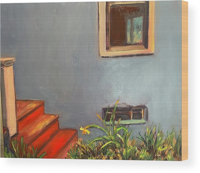 Patio Stairs Spring Wood Print featuring the painting Early Spring by Beth Riso