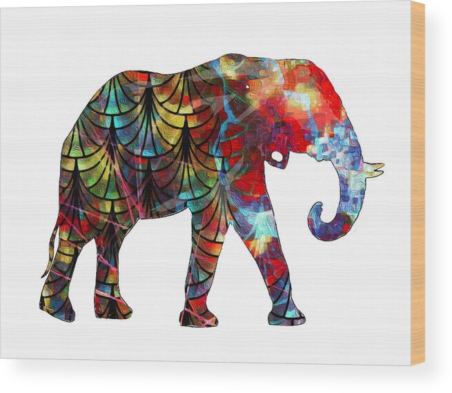 Elephant Wood Print featuring the digital art Elephant Silhouette 2 by Eileen Backman