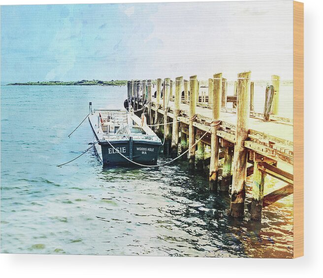 Cape Cod Wood Print featuring the mixed media Elsie on the Water by Marianne Campolongo