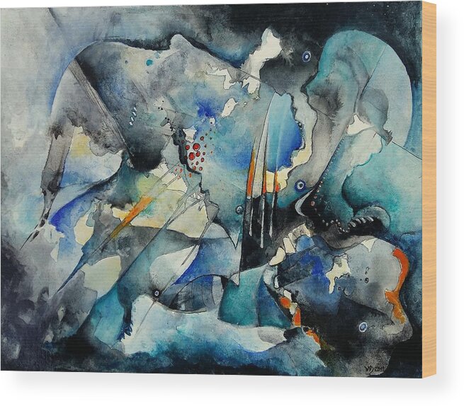 Abstract Watercolor Painting Wood Print featuring the painting Evolving Thoughts And Mood by Wolfgang Schweizer