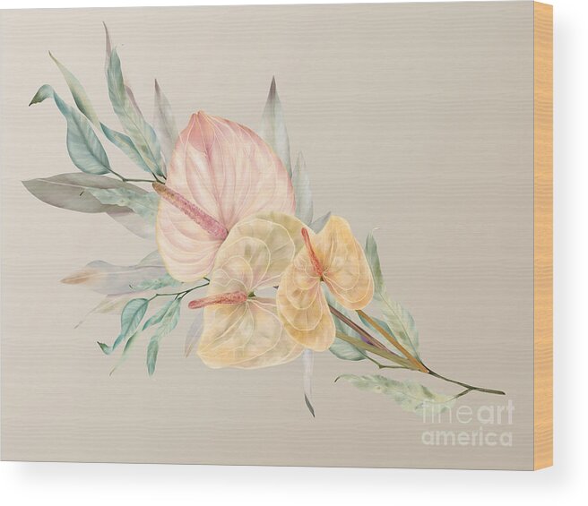 Hawaii Wood Print featuring the digital art Exotic Anthurium Beauties by J Marielle