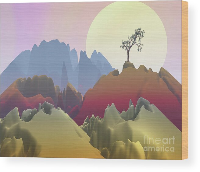 Fantasy Landscape Wood Print featuring the digital art Fantasy Mountain by Phil Perkins