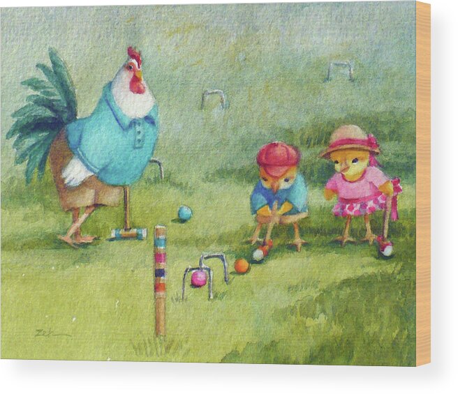 Rooster Wood Print featuring the painting Father's Day Croquet by Janet Zeh