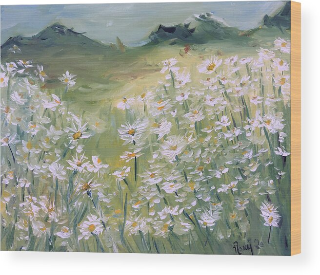 Daisy Wood Print featuring the painting Field of Daisies by Roxy Rich