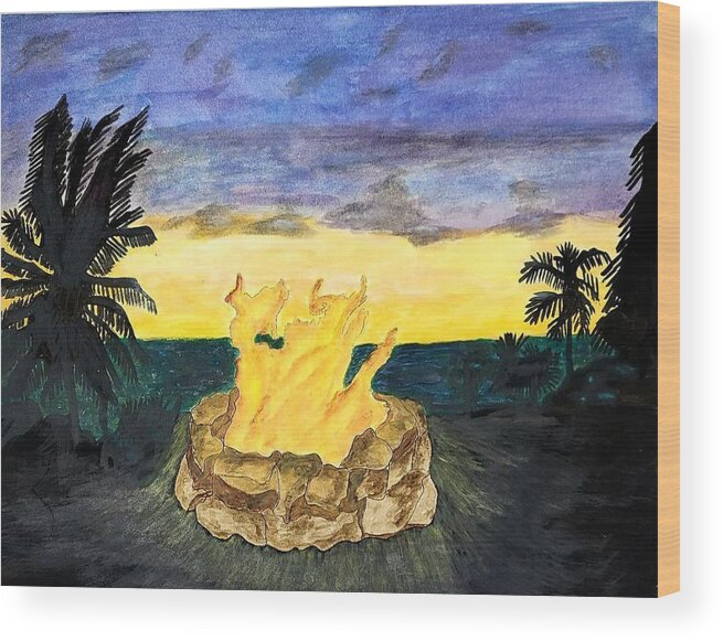 Landscape Wood Print featuring the painting Firepit by Kingsley Krafts