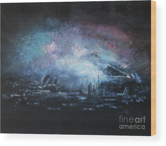 Abstract Wood Print featuring the painting Fireworks 2018 by Jane See
