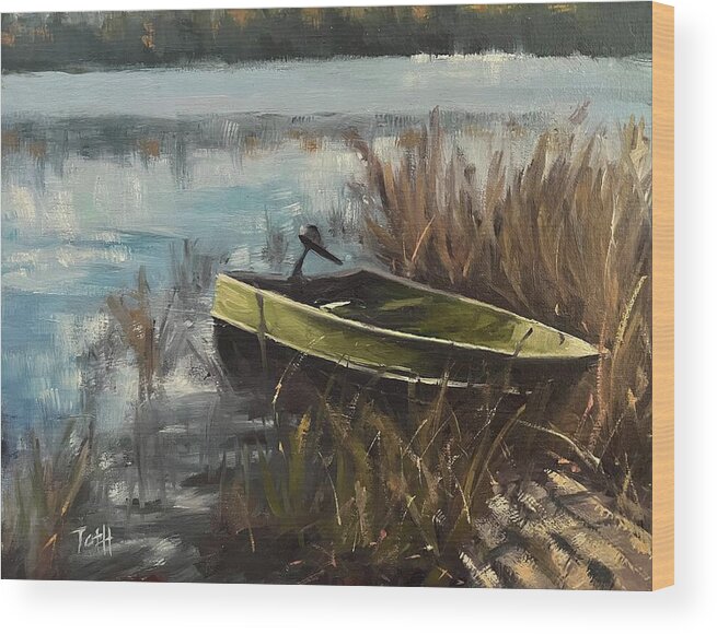 Boat Wood Print featuring the painting Fishing Boat by Laura Toth