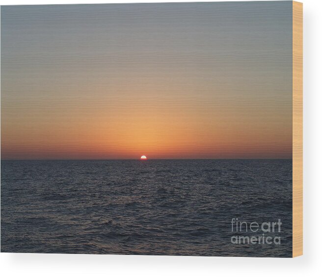 #gulfofmexico #underway #highseas #evening #dusk #sunset #blueskies #bluesky #peachskies #peachsky #peaceful #calm #clearskies #sprucewoodstudios Wood Print featuring the photograph Floating Sun by Charles Vice