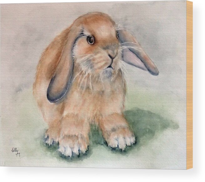 Bunny Wood Print featuring the painting Floppy Ear Bunny by Kelly Mills
