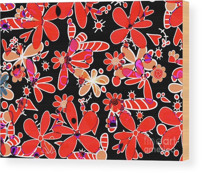 Flower Field Wood Print featuring the digital art Flower Field in Shades of Red and Orange by Patricia Awapara