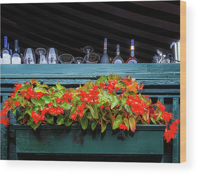 Tom Singleton Photography Wood Print featuring the photograph Flowers And Bottles by Tom Singleton