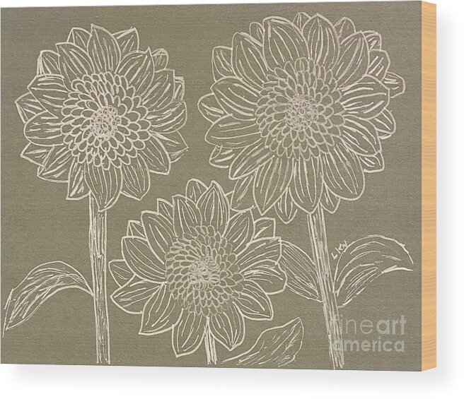 Sunflowers Wood Print featuring the drawing Flowers in White by Lisa Neuman