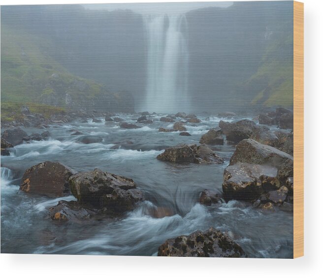Landscape Wood Print featuring the photograph Foggy Morning at Gufufoss by Kristia Adams