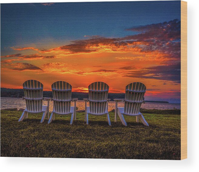 Sunset Wood Print featuring the photograph Four Chairs at Sunset in Door County by James C Richardson