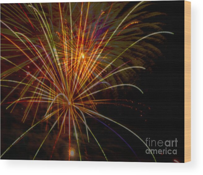 Fireworks Wood Print featuring the digital art Fourth of July Fireworks at Largo Central Park by L Bosco