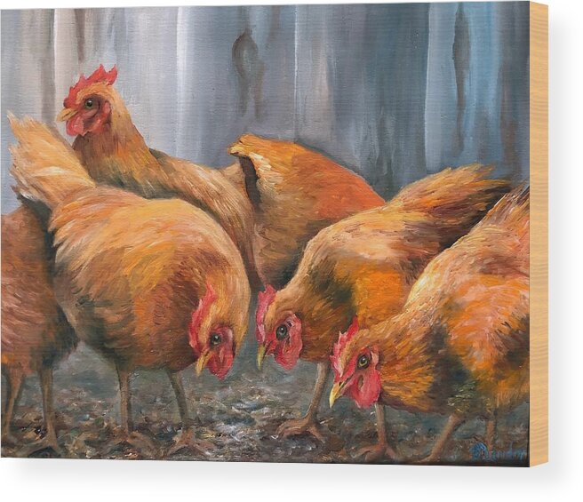 Chickens Wood Print featuring the painting Free Range by Barbara Landry