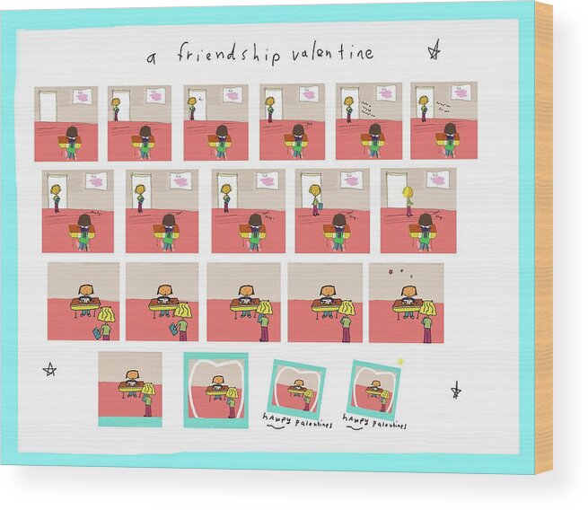 Valentine Wood Print featuring the drawing Friendship Valentine by Ashley Rice