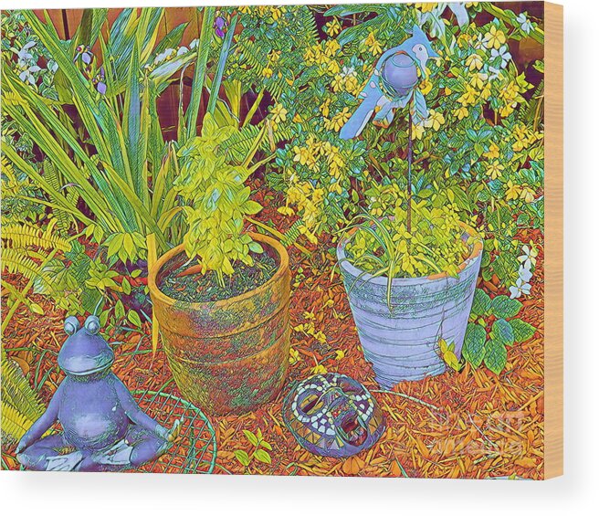 Garden Wood Print featuring the digital art Frog Budda in the Garden by Joe Roache