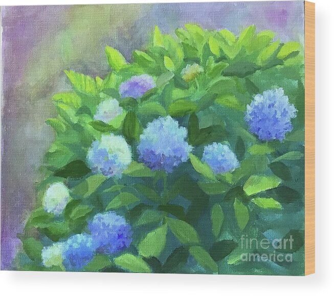 Hydrangea Wood Print featuring the painting Front Yard Hydrangeas by Anne Marie Brown