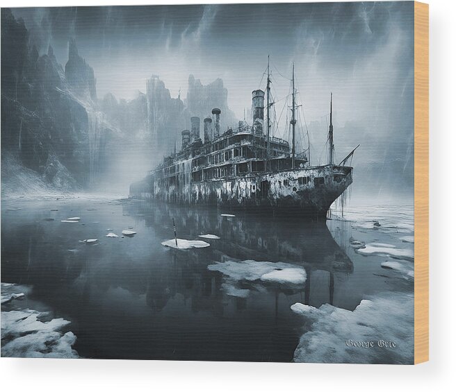 Worn Wood Print featuring the digital art Ghost ship series Arctic Journey by George Grie