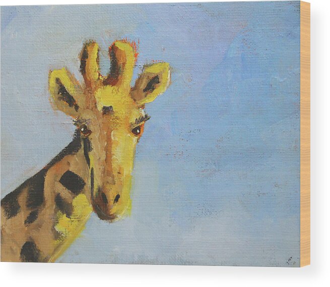 Giraffe Wood Print featuring the painting Giraffe by Nancy Merkle