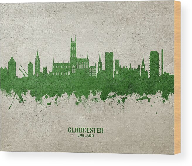 Gloucester Wood Print featuring the digital art Gloucester England Skyline #84 by Michael Tompsett