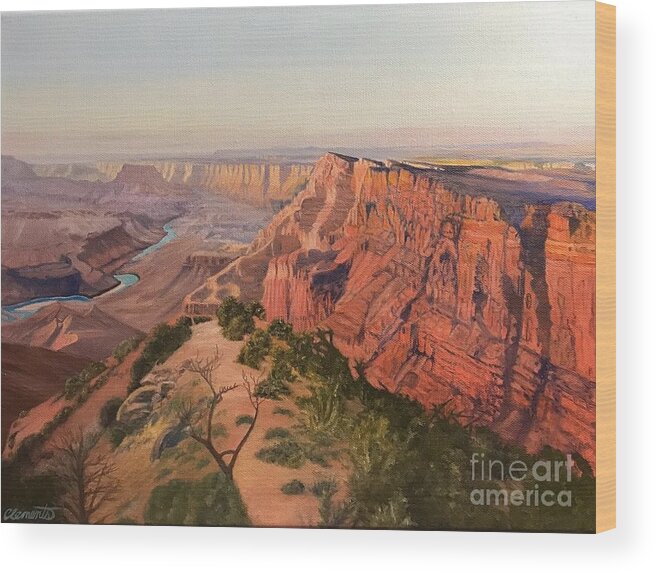  Grand Canyon Wood Print featuring the painting Glow in the Grand Canyon by Barbara Clements