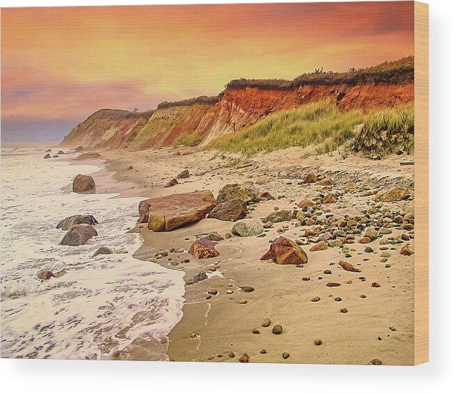 Aquinnah Wood Print featuring the photograph Golden Sunset on Martha's Vineyard by Mitchell R Grosky