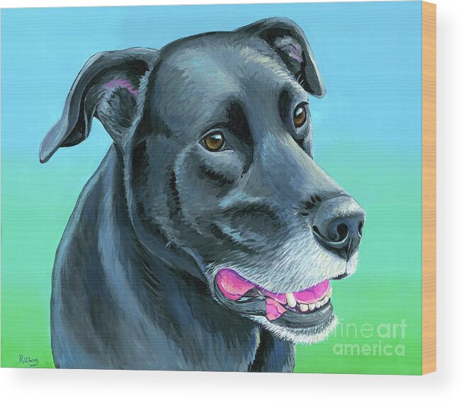 Dog Wood Print featuring the painting Goose the Black Lab Mix by Rebecca Wang