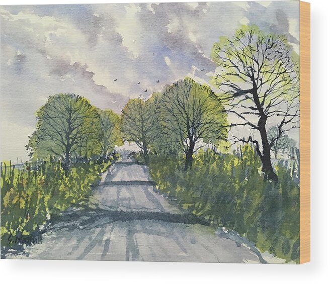 Watercolour Wood Print featuring the painting Green Dikes Lane by Glenn Marshall