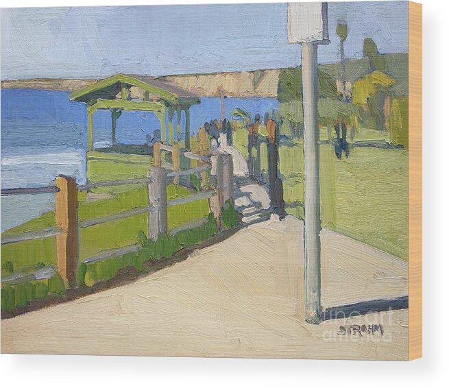 Belvedere Wood Print featuring the painting Green Lookout Belvedere in Scripps Park - La Jolla, San Diego, California by Paul Strahm