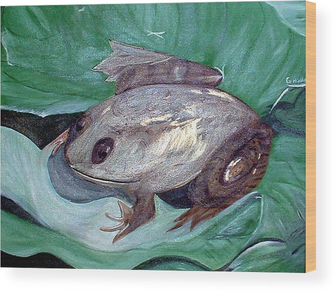 Frog Wood Print featuring the painting Grenouille by Genevieve Holland
