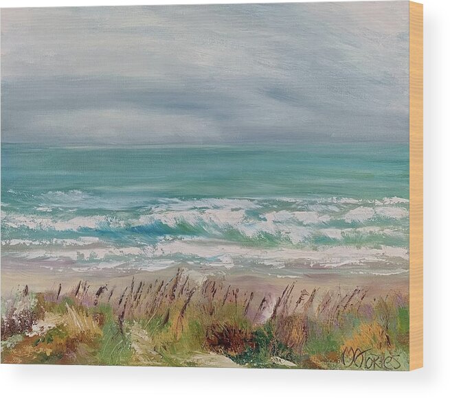 Ocean Wood Print featuring the painting Grey Skies Turquoise Waters by Melissa Torres