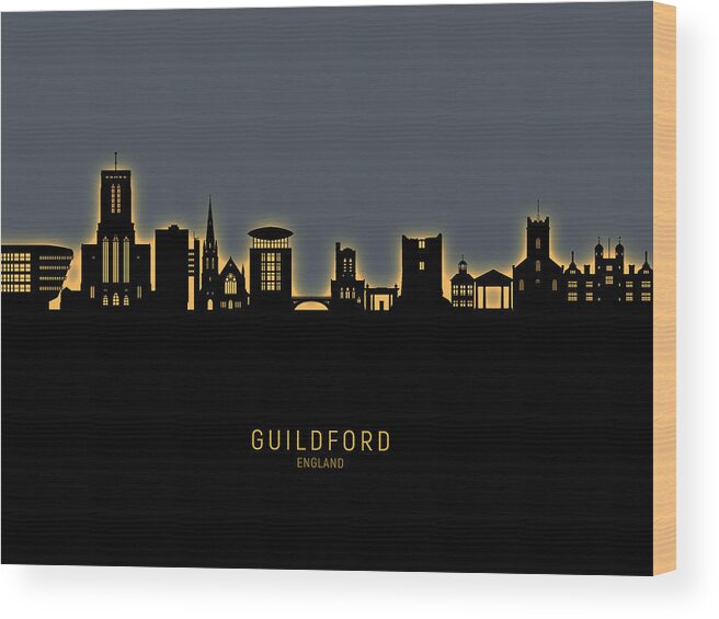 Guildford Wood Print featuring the digital art Guildford England Skyline #42 by Michael Tompsett