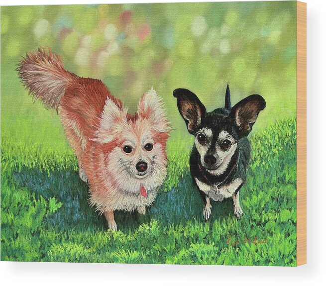 Dogs Wood Print featuring the pastel Hady and Misce by Lyn DeLano