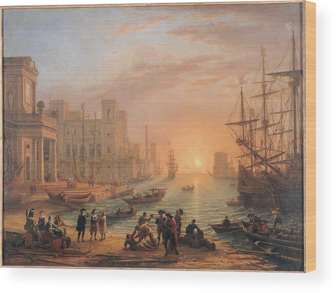 Italy Wood Print featuring the painting Harbour Scene at Sunset by MotionAge Designs
